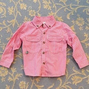 Kids Pink Gingham Button-Down Shirt with Front Pockets
